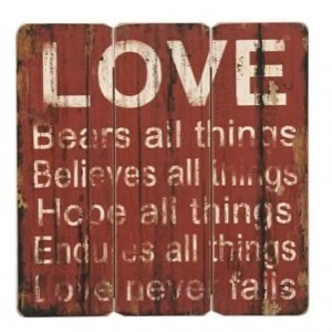 Træ Skilt Love Bears All Things 40x40cm - Se også Spejle